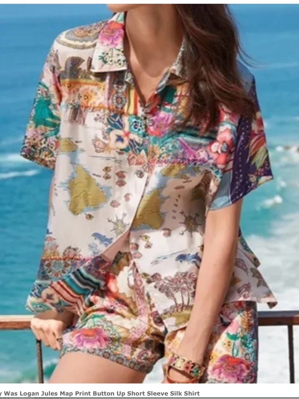 Johnny Was Multicolor Logan Map Print Silk Set